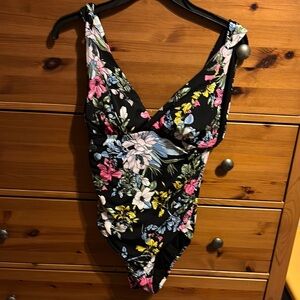 Time and Tru Floral Black One Piece Swimsuit